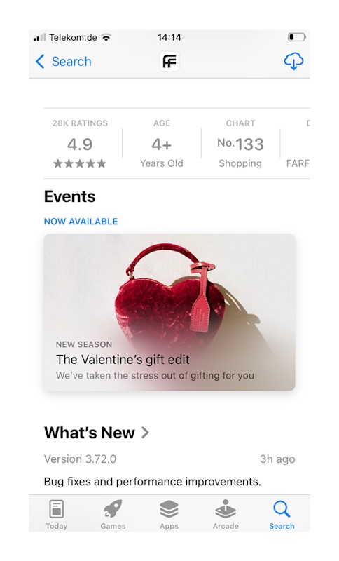 UI change for in-app events with the get button not longer appearing for store visitors who do not have the app installed